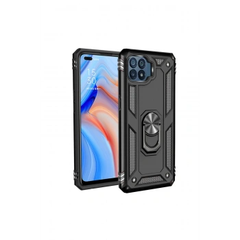 Oppo Reno 4 Lite Kılıf Sofya Yüzüklü Silikon Kapak - Siyah