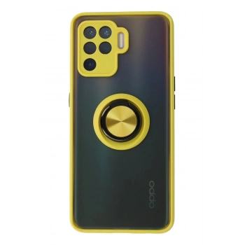 Oppo Reno 5 Lite Kılıf Montreal Yüzüklü Silikon Kapak - Sarı