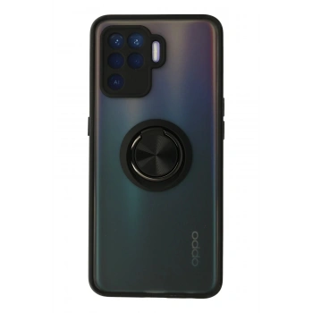 Oppo Reno 5 Lite Kılıf Montreal Yüzüklü Silikon Kapak - Siyah