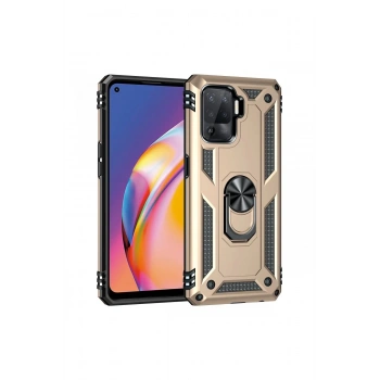 Oppo Reno 5 Lite Kılıf Sofya Yüzüklü Silikon Kapak - Gold