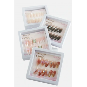 Orange Taşlı Takma Tırnak