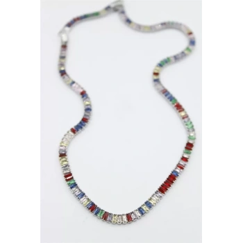 Orta Boy Renkli Su Yolu Kolye - Gümüş