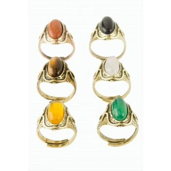 Oval Doğaltaşlı Otantik Yüzük