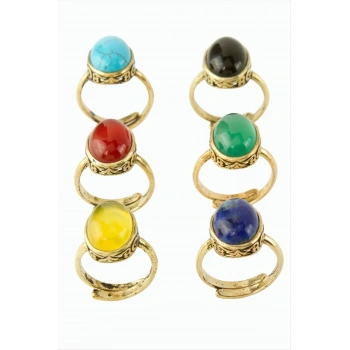 Oval Doğaltaşlı Otantik Yüzük