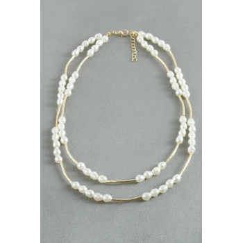 Oval İnci İkili Kolye