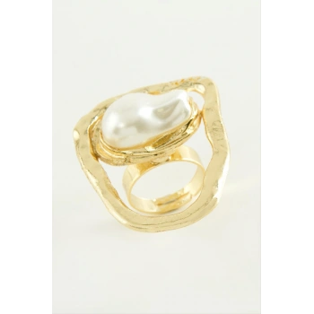 Oval İnci Metal Yüzük