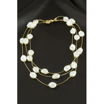 Oval İnci Üçlü Kolye