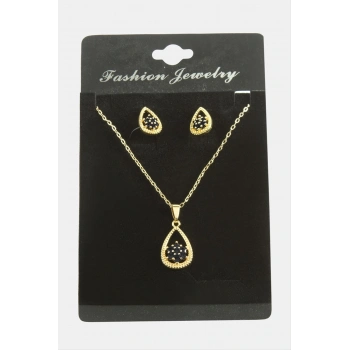 Oval Kartanesi Zirkon Taşlı Set Kolye
