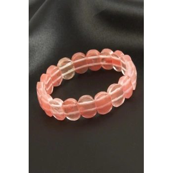 Oval Kesim Pembe Kuvars Doğaltaşlı Bileklik