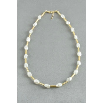 Oval Metal İnci Kolye