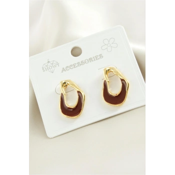 Oval Mineli Metal Küpe