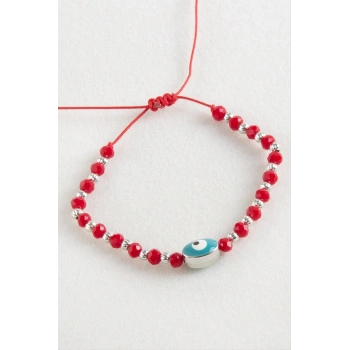 Oval Nazar Kristal Makrome İp Bileklik 1 cm