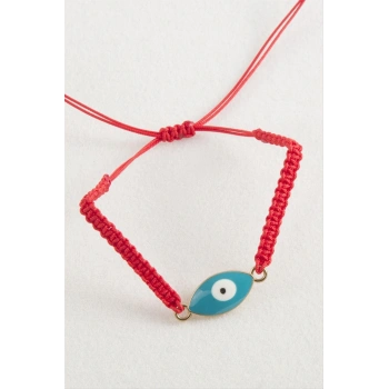 Oval Nazar Makrome Örgülü Bileklik