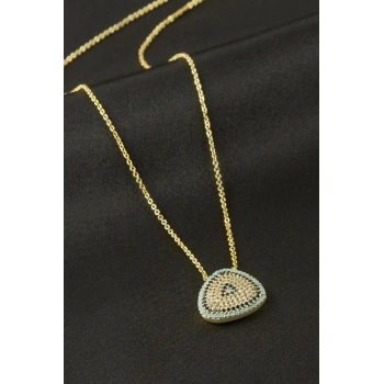 Oval Nazar Zirkon Taşlı Kolye