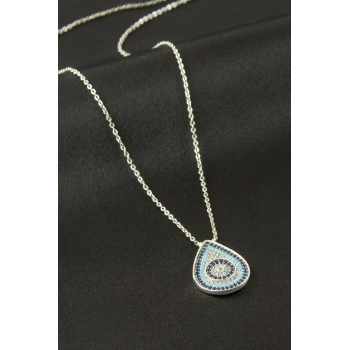 Oval Nazar Zirkon Taşlı Kolye