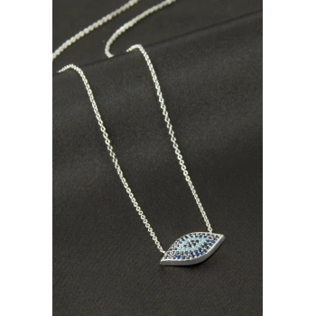 Oval Nazar Zirkon Taşlı Kolye