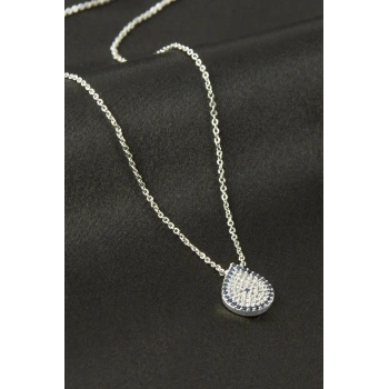 Oval Nazar Zirkon Taşlı Kolye