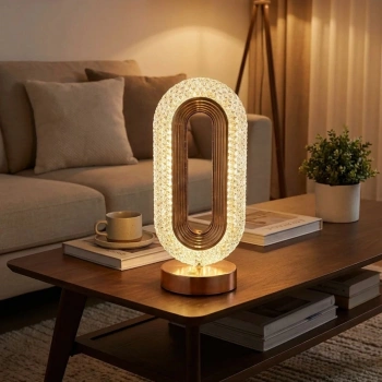 Oval Şeklinde Kristal LED Masa Lambası – Dokunmatik, 3 Renk Işık Modlu, Şarjlı Dekoratif Gece Lambası (4887)