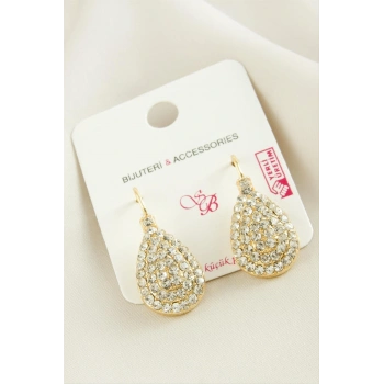 Oval Taşlı Klipsi Küpe