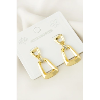 Oval Taşlı Metal Küpe