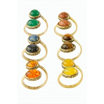 Oval Yuvarlak Doğaltaşlı Otantik Yüzük