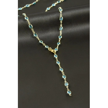 Oval Zirkon Taşlı Çelik Y Kolye