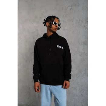 Oversize Kapüşonlu Sweat – Siyah Kol ve Etek Ribana Detaylı -