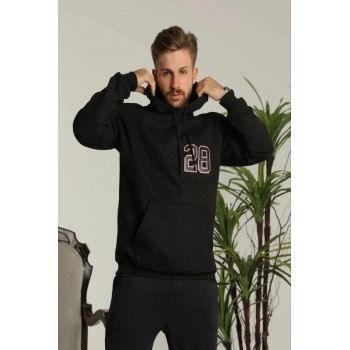 Oversize Kapüşonlu Sweatshirt –Sırt ve Ön Baskılı, Siyah -