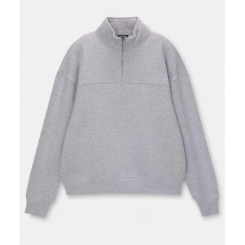 Oversize Yarım Farmuarlı Yakalı Basic SweatShirt - Gri -