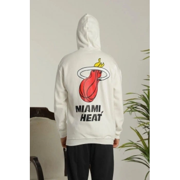 OversizeKapüşonlu Sweatshirt –Sırt ve Ön Baskılı Siyah Beyaz -