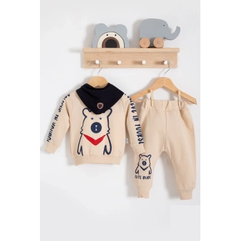 Oynar Gözlü Fularlı 3lü Erkek Bebek Takımı