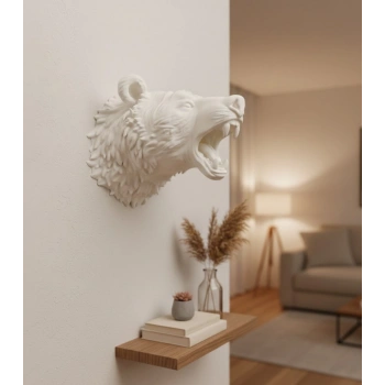 Özel Tasarım Beyaz Ayı Duvar Aksesuarı 3d Dekoratif Heykel 25x19 Cm