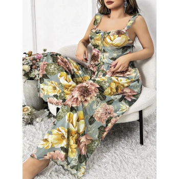 Özel Tasarım Büyük Beden Çiçek Desenli 2li Pijama Takımı