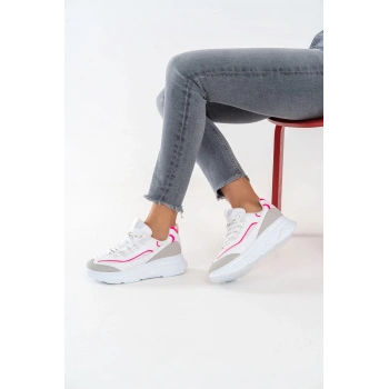 Paloma Beyaz Fuşya Bağcıklı Spor Ayakkabı