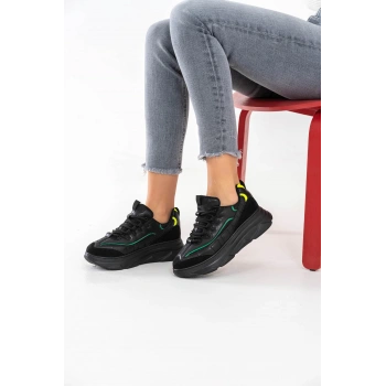 Paloma Siyah Yeşil Bağcıklı Spor Ayakkabı