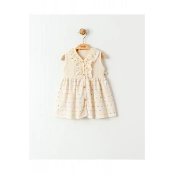 Pamuk Keten Diz Altı Kız Bebek Elbise