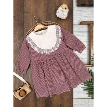 Pamuklu Çizgili Kız Çocuk Elbise