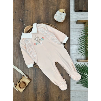 Pamuklu Nakışlı Kız Bebek Tulum