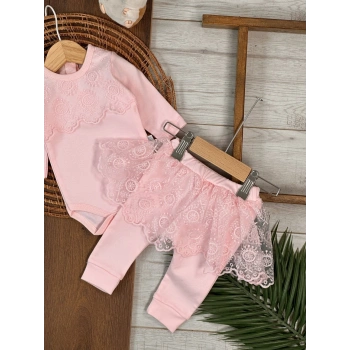 Pamuklu Uzun Kollu Kız Bebek 2li Takım