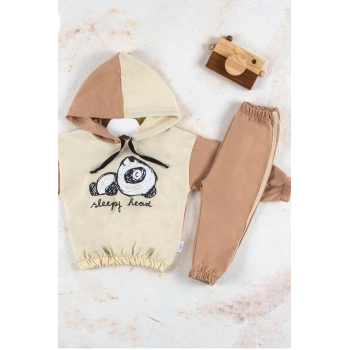 Panda Desenli Kapişonlu Erkek Bebek Takımı
