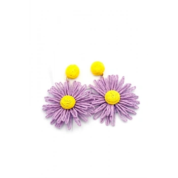 Papatya Hasır Küpe - Mor