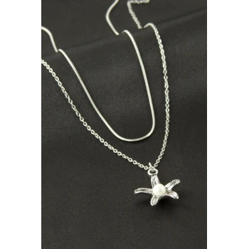 Papatya İnci İkili Çelik Kolye