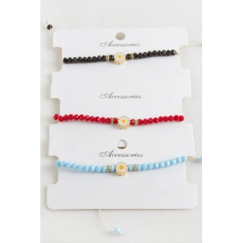 Papatya Kristal Makrome İp Bileklik