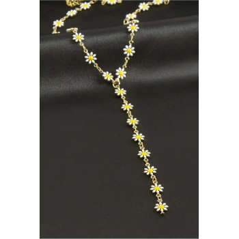 Papatya Mineli Çelik Y Kolye