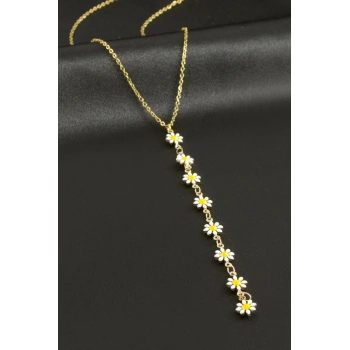 Papatya Mineli Çelik Y Kolye