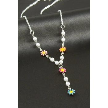 Papatya Mineli İnci Y Kolye