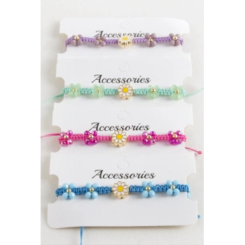 Papatya Mineli Makrome Örgülü İp Bileklik