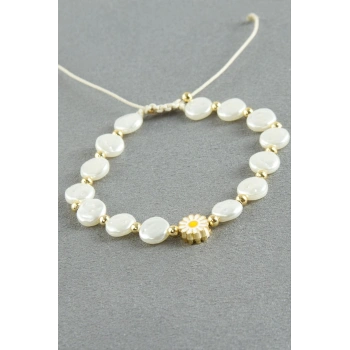 Papatya Yuvarlak İnci Bileklik