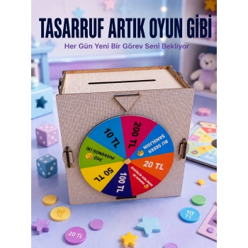 Para Biriktirme Challenge Kutusu Eğlenceli Şans Çarkı Ahşap Tasarruf Kumbarası