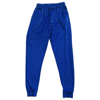 Parlak Kadife Cepli Pantolon Eşofman Pijama Altı Unisex Lastikli Paça Mavi